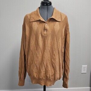 Harry Vardon Textured Collared Golf Sweater Men's XL Eclectic Grandpacore Tan